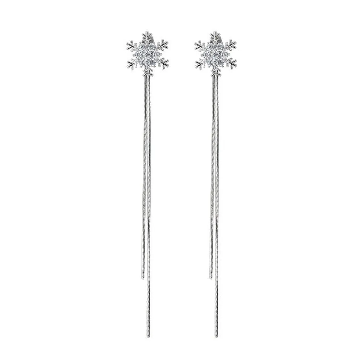 Cubic Zirconia & Silver-Plated Snowflake Tassel Drop Earrings