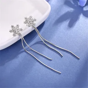 Cubic Zirconia & Silver-Plated Snowflake Tassel Drop Earrings