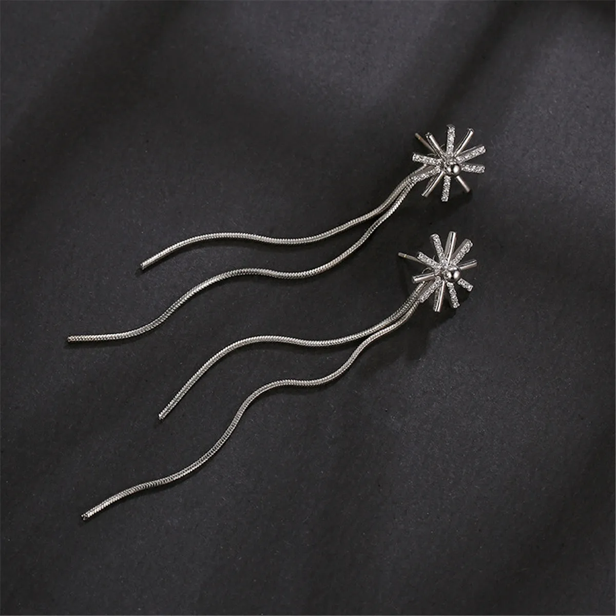 Cubic Zirconia & Silver-Plated Snowflake Tassel Ear Cuffs & Dangling Charm