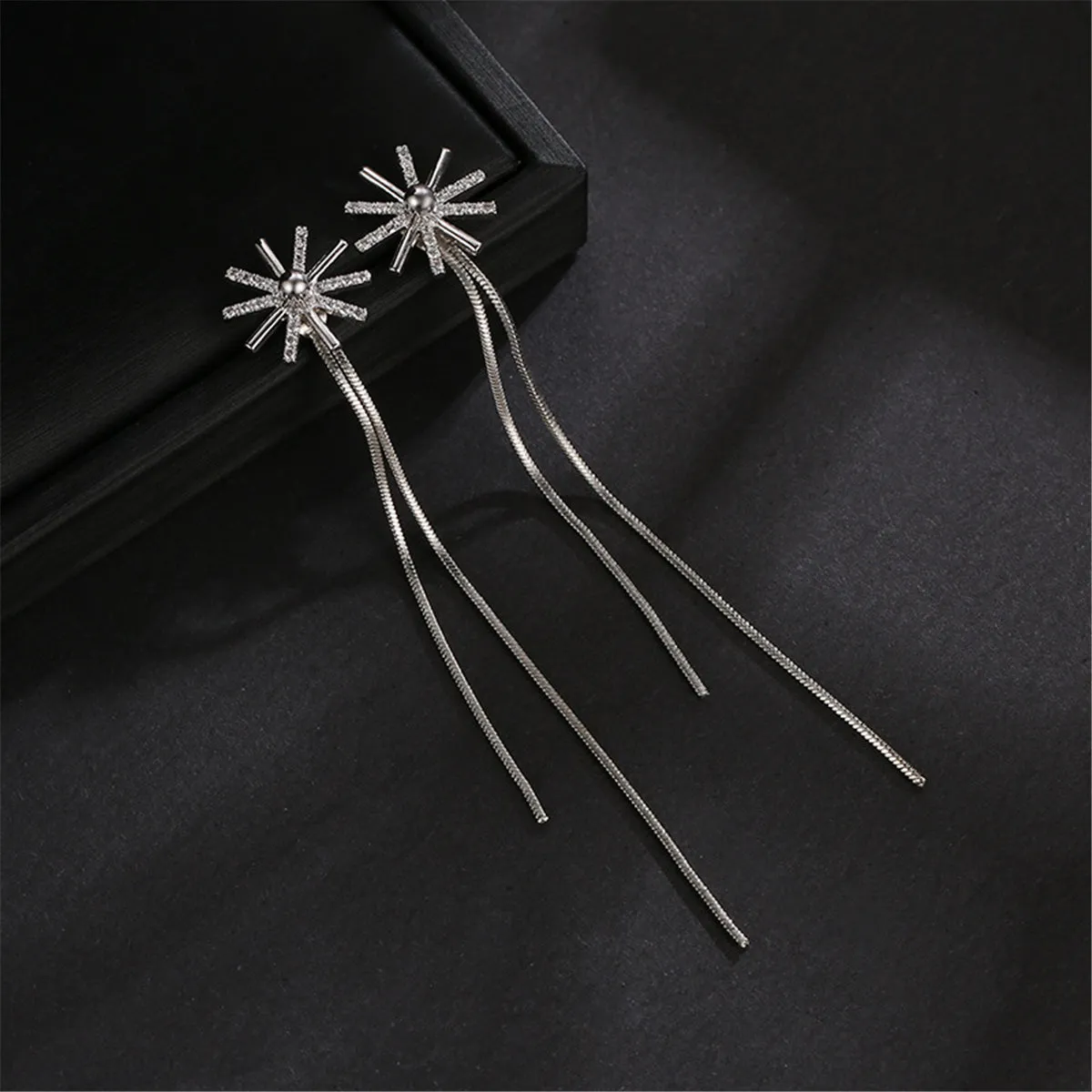 Cubic Zirconia & Silver-Plated Snowflake Tassel Ear Cuffs & Dangling Charm
