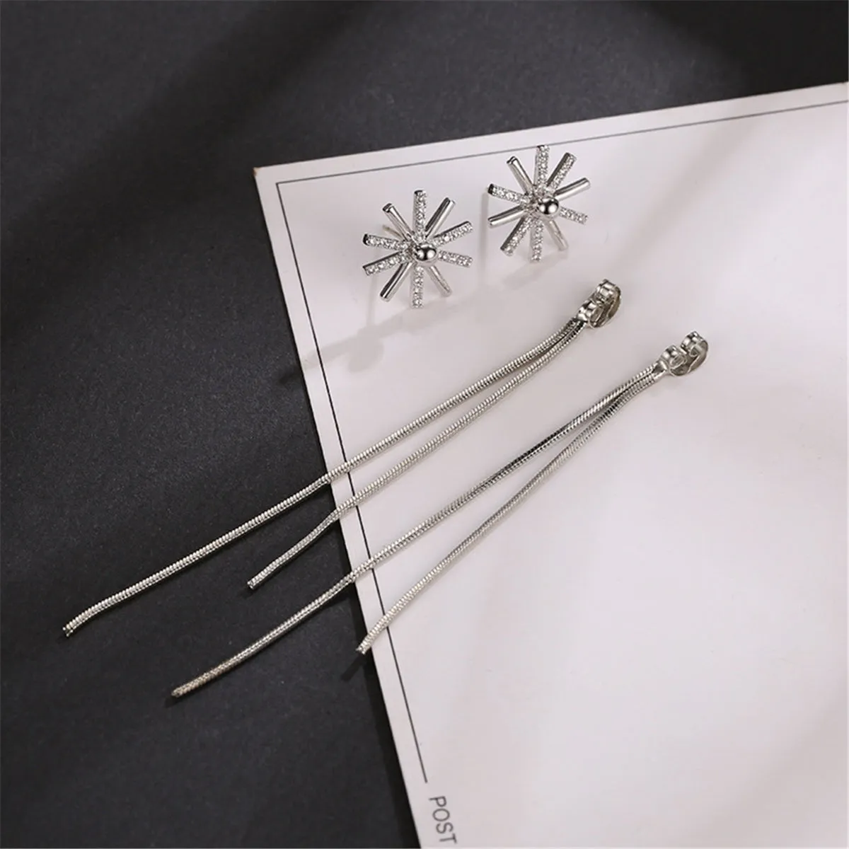 Cubic Zirconia & Silver-Plated Snowflake Tassel Ear Cuffs & Dangling Charm