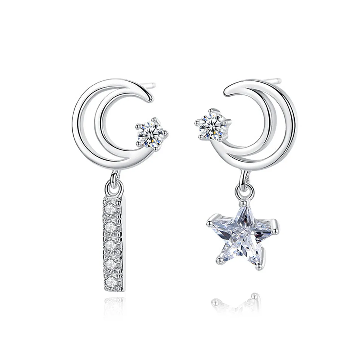 Cubic Zirconia & Silver-Plated Star & Moon Drop Earrings