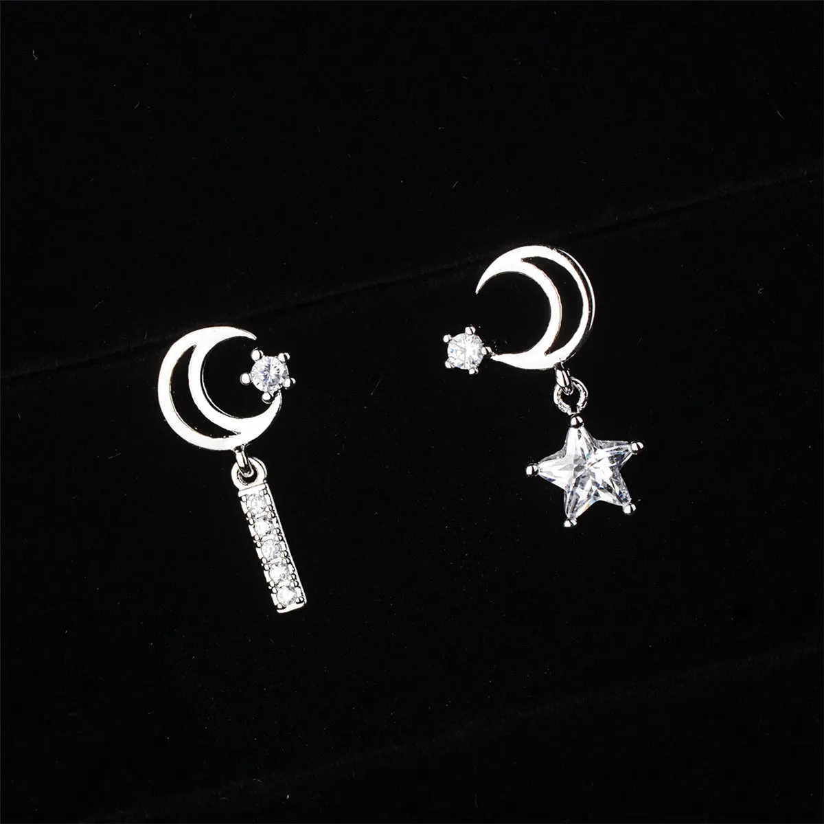 Cubic Zirconia & Silver-Plated Star & Moon Drop Earrings