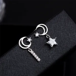 Cubic Zirconia & Silver-Plated Star & Moon Drop Earrings