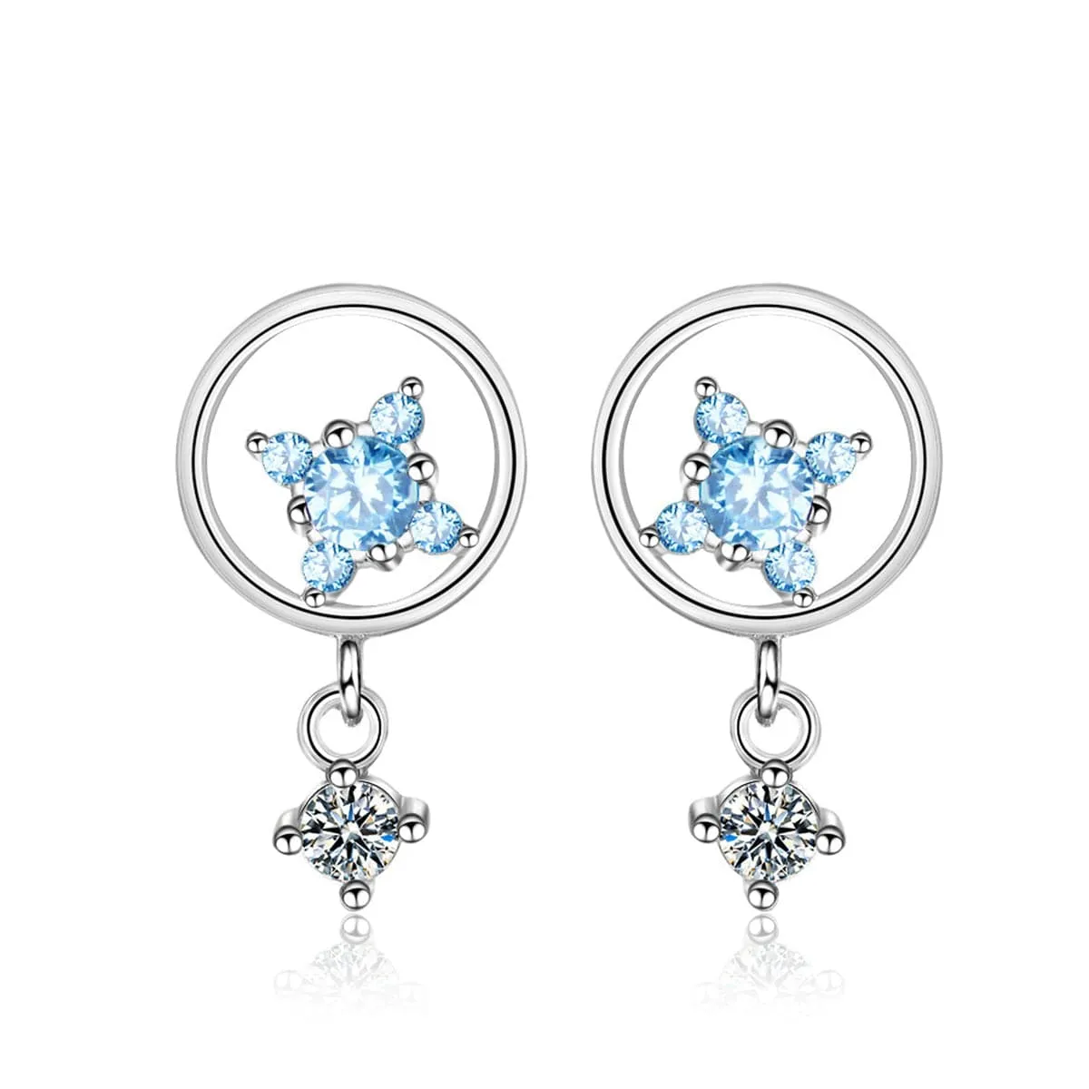 Cubic Zirconia & Silver-Plated Star & Ring Drop Earrings