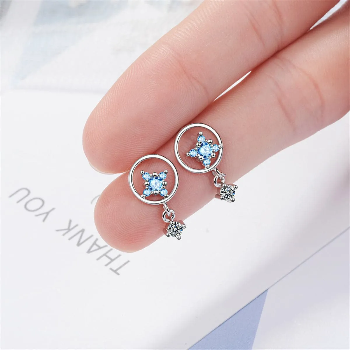 Cubic Zirconia & Silver-Plated Star & Ring Drop Earrings