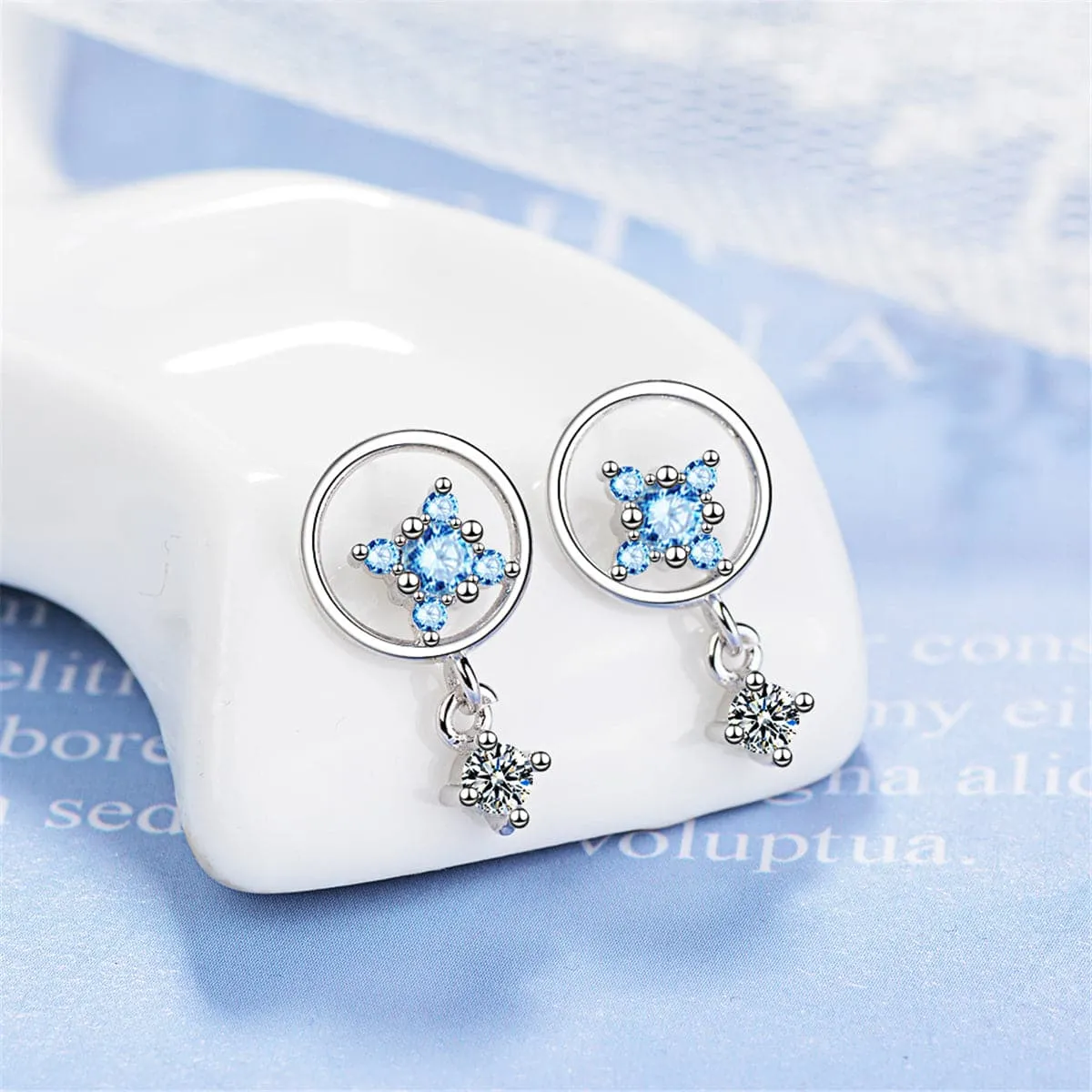 Cubic Zirconia & Silver-Plated Star & Ring Drop Earrings