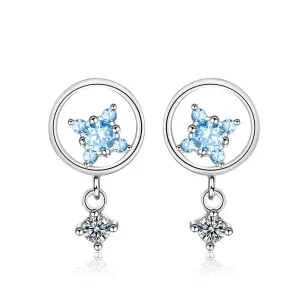 Cubic Zirconia & Silver-Plated Star & Ring Drop Earrings
