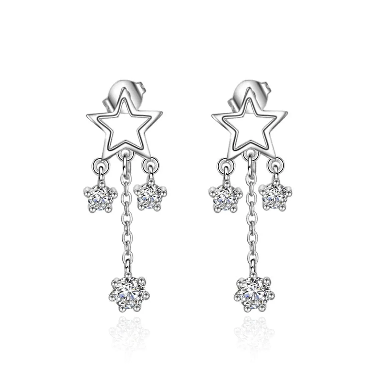 Cubic Zirconia & Silver-Plated Star Drop Earrings