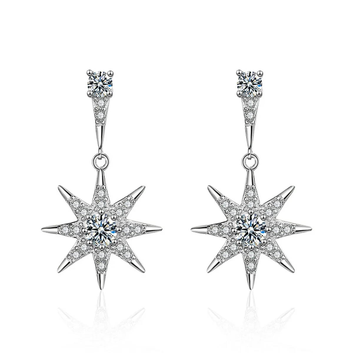 Cubic Zirconia & Silver-Plated Star Drop Earrings