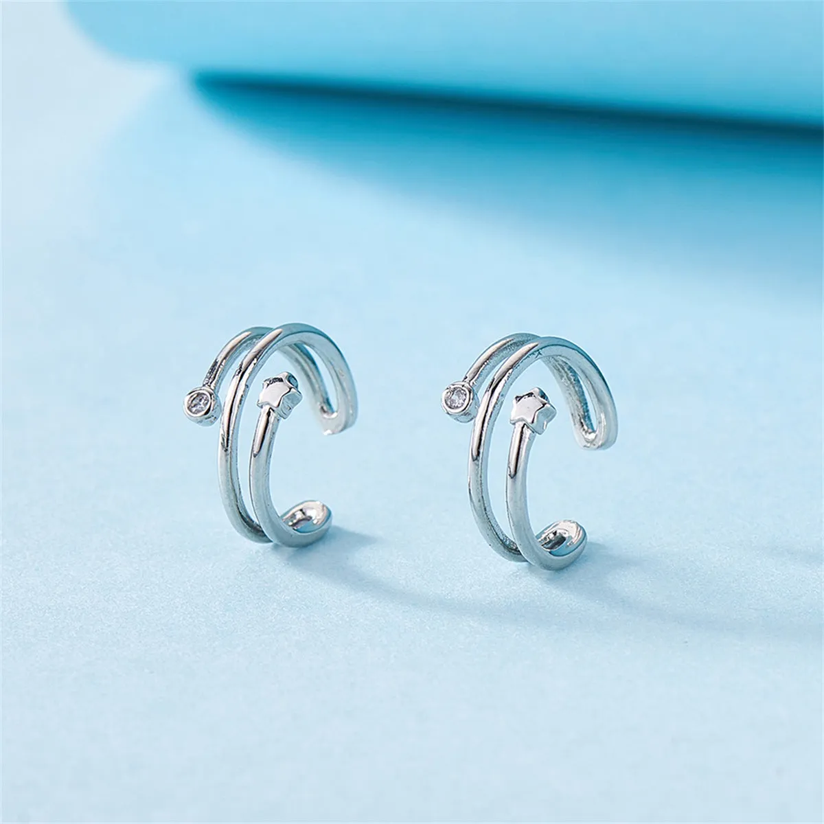 Cubic Zirconia & Silver-Plated Star Ear Cuffs