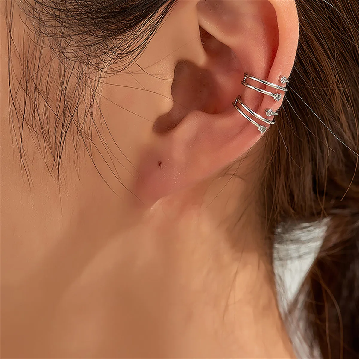 Cubic Zirconia & Silver-Plated Star Ear Cuffs