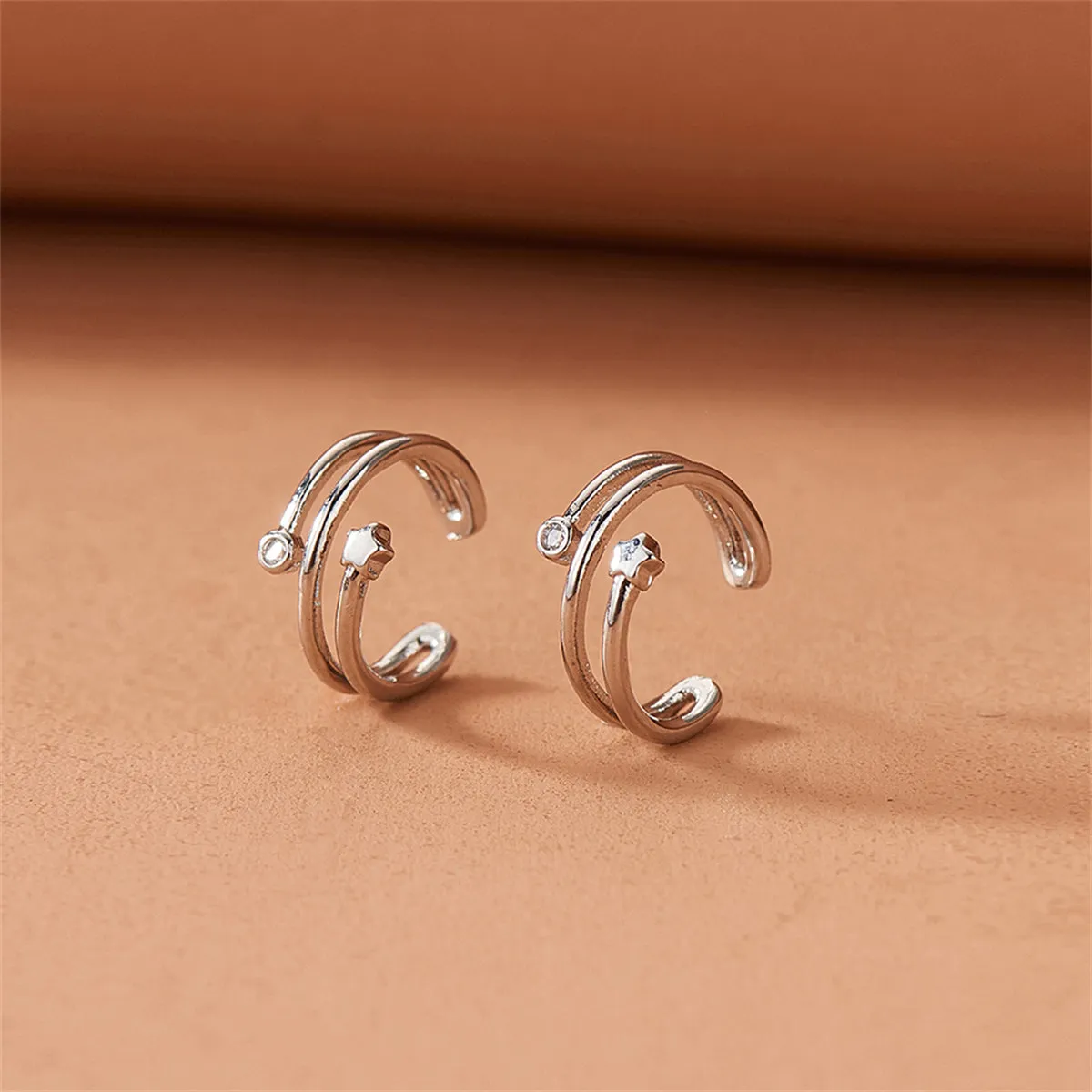 Cubic Zirconia & Silver-Plated Star Ear Cuffs
