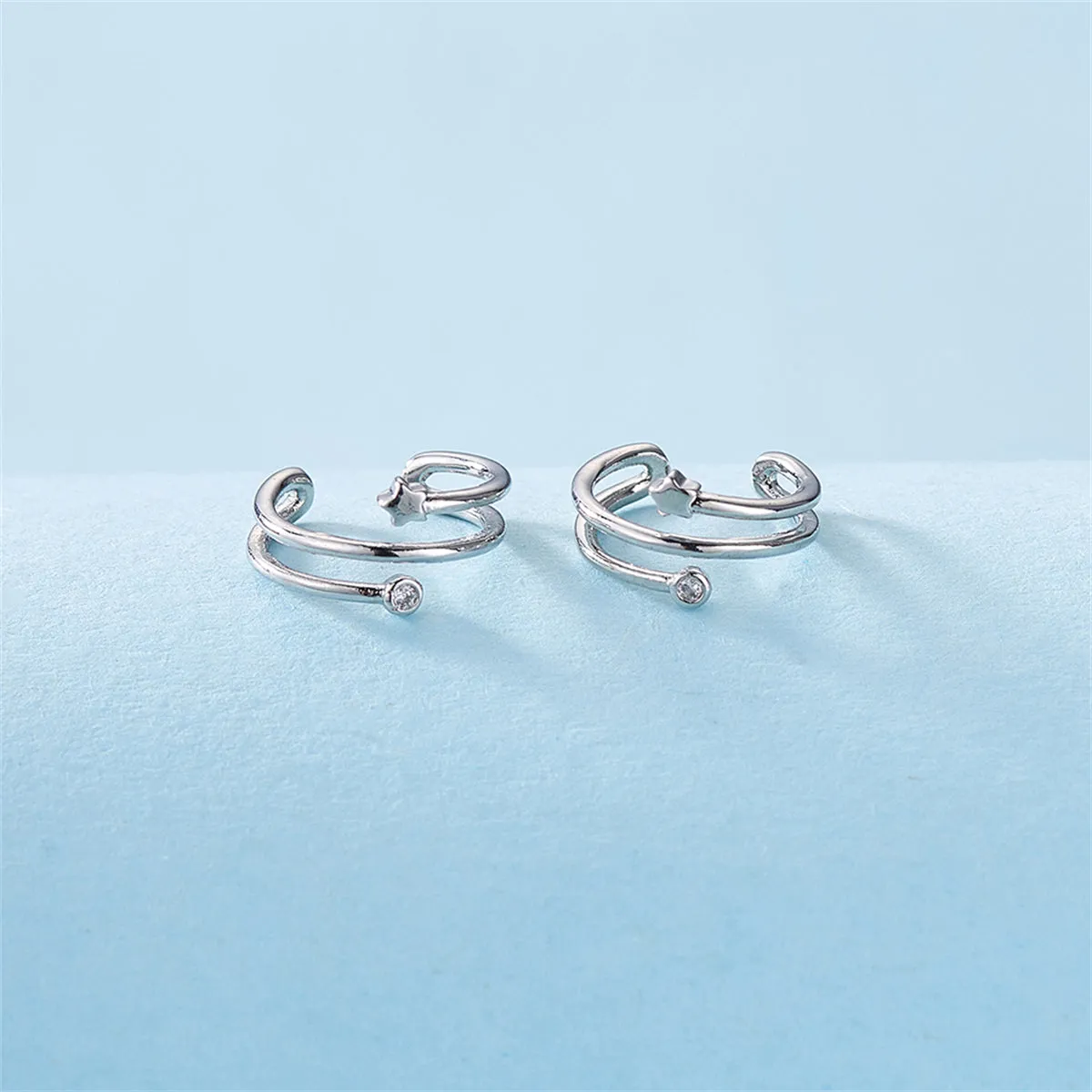 Cubic Zirconia & Silver-Plated Star Ear Cuffs