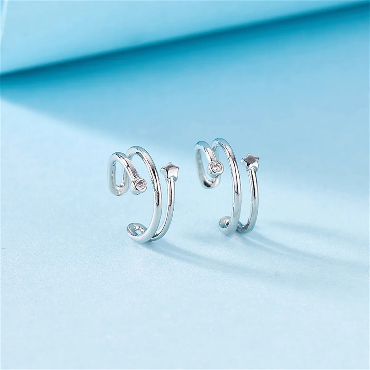 Cubic Zirconia & Silver-Plated Star Ear Cuffs