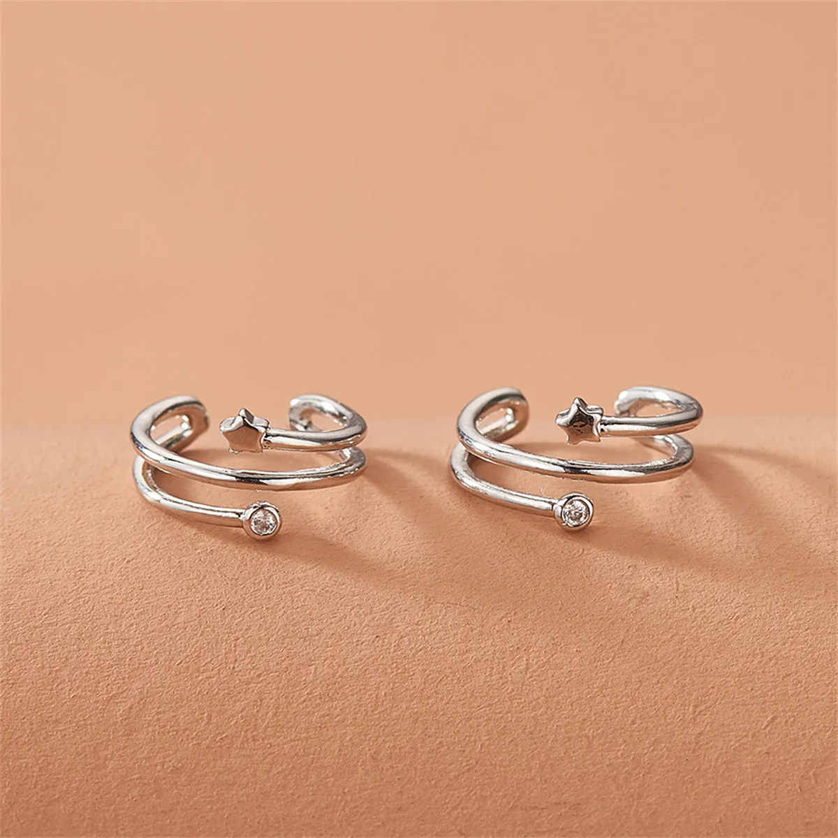 Cubic Zirconia & Silver-Plated Star Ear Cuffs