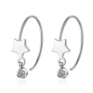 Cubic Zirconia & Silver-Plated Star Hoop Earrings