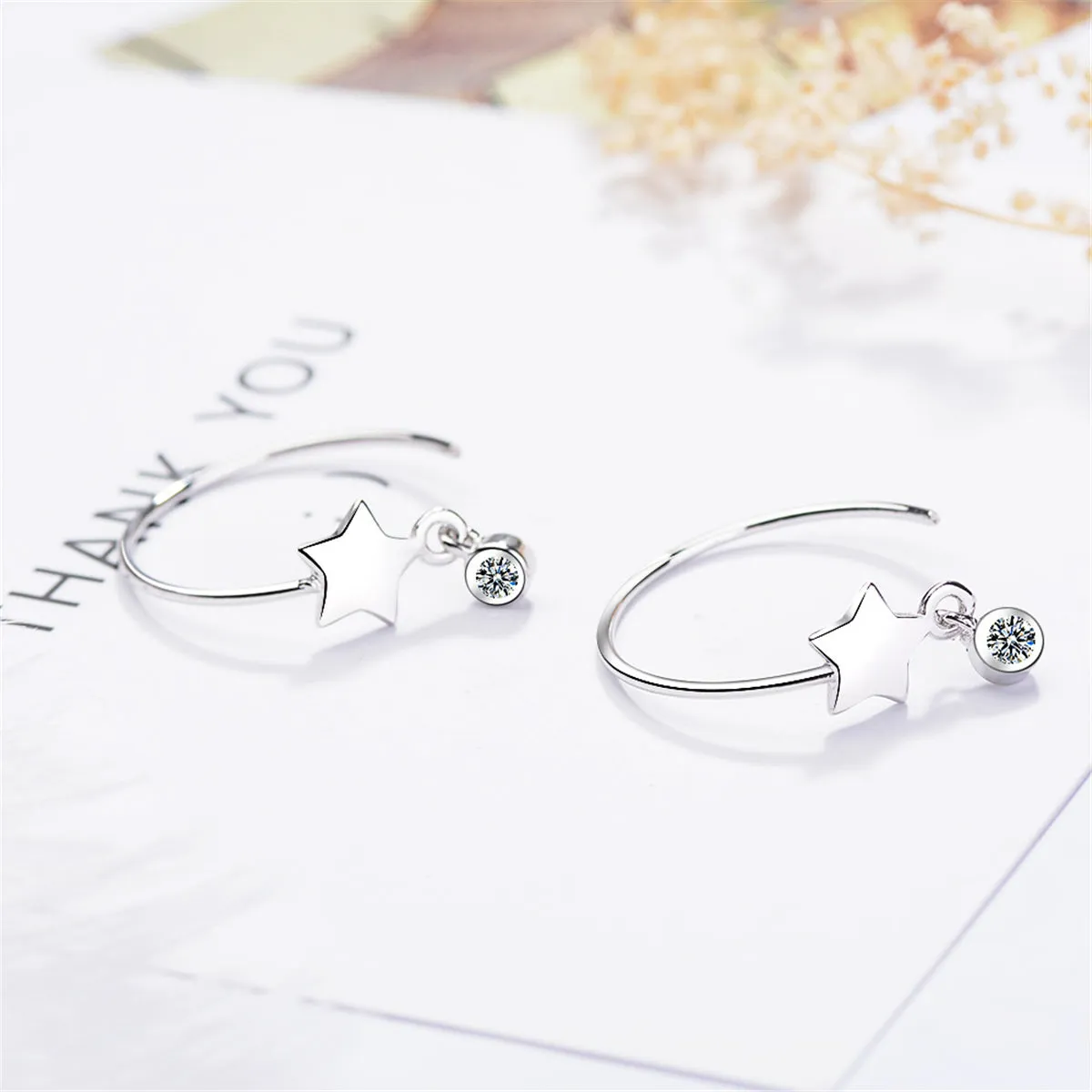 Cubic Zirconia & Silver-Plated Star Hoop Earrings