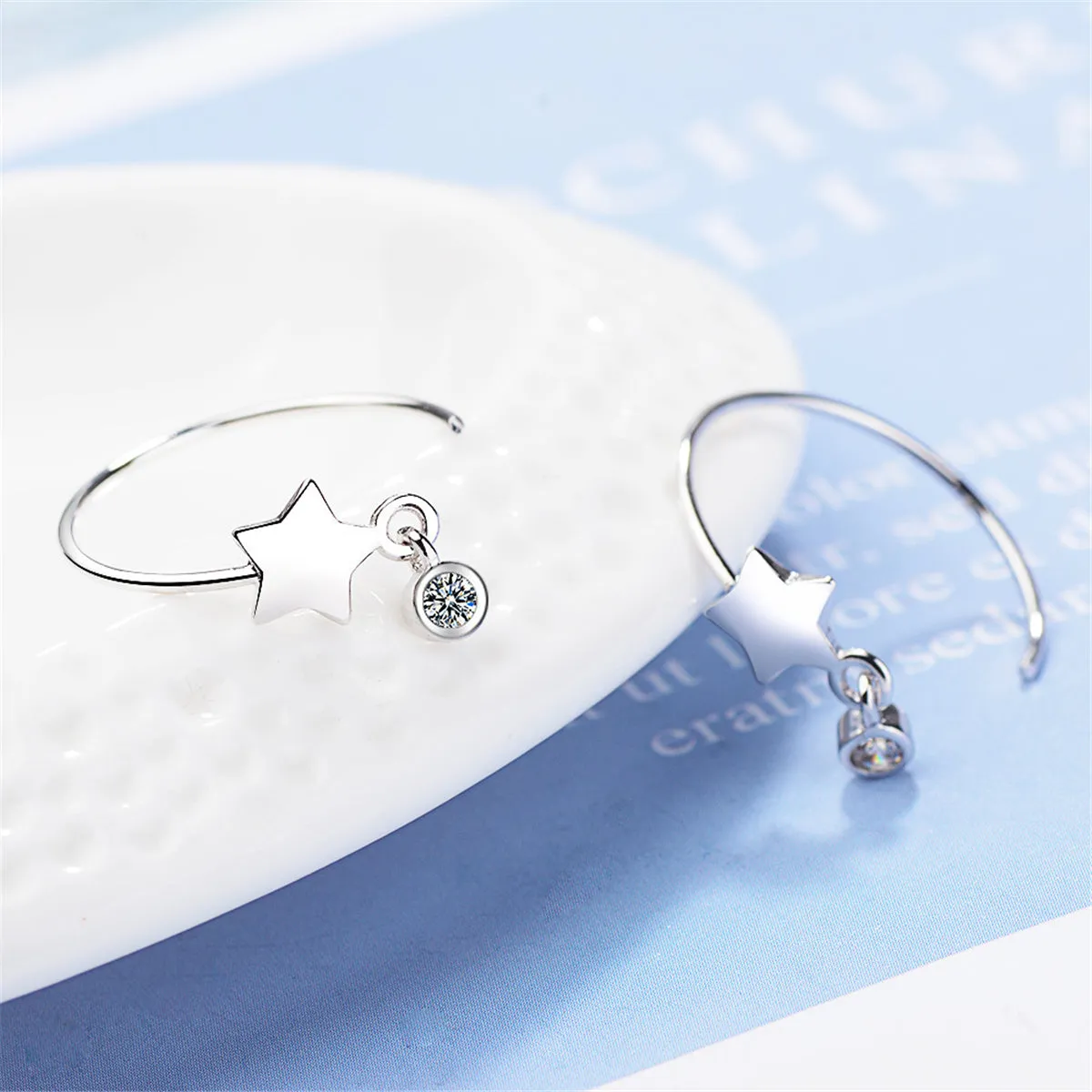 Cubic Zirconia & Silver-Plated Star Hoop Earrings