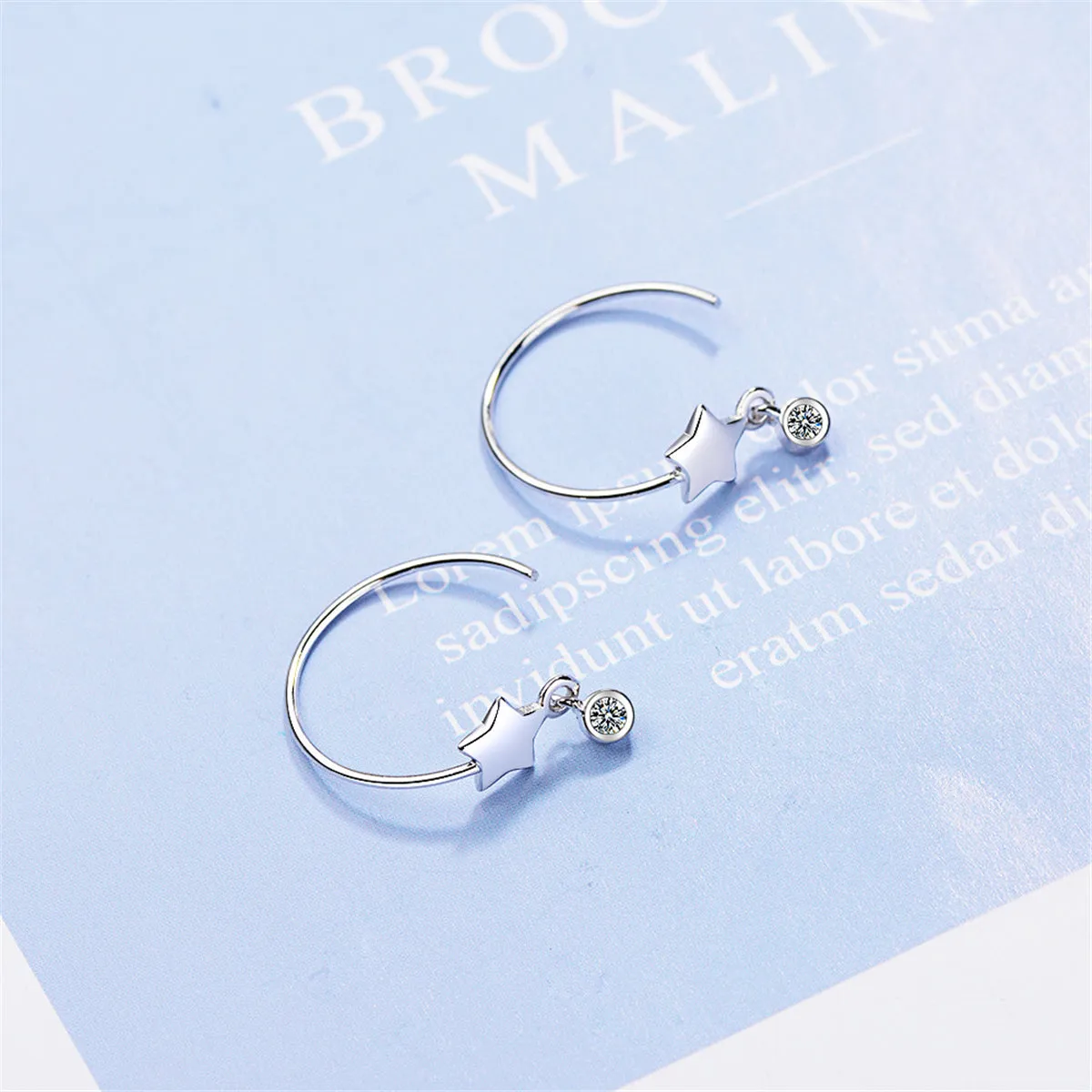 Cubic Zirconia & Silver-Plated Star Hoop Earrings