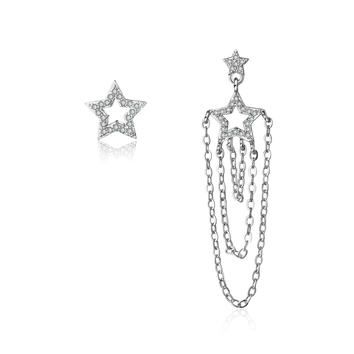 Cubic Zirconia & Silver-Plated Star Tassel-Drop Stud Earrings