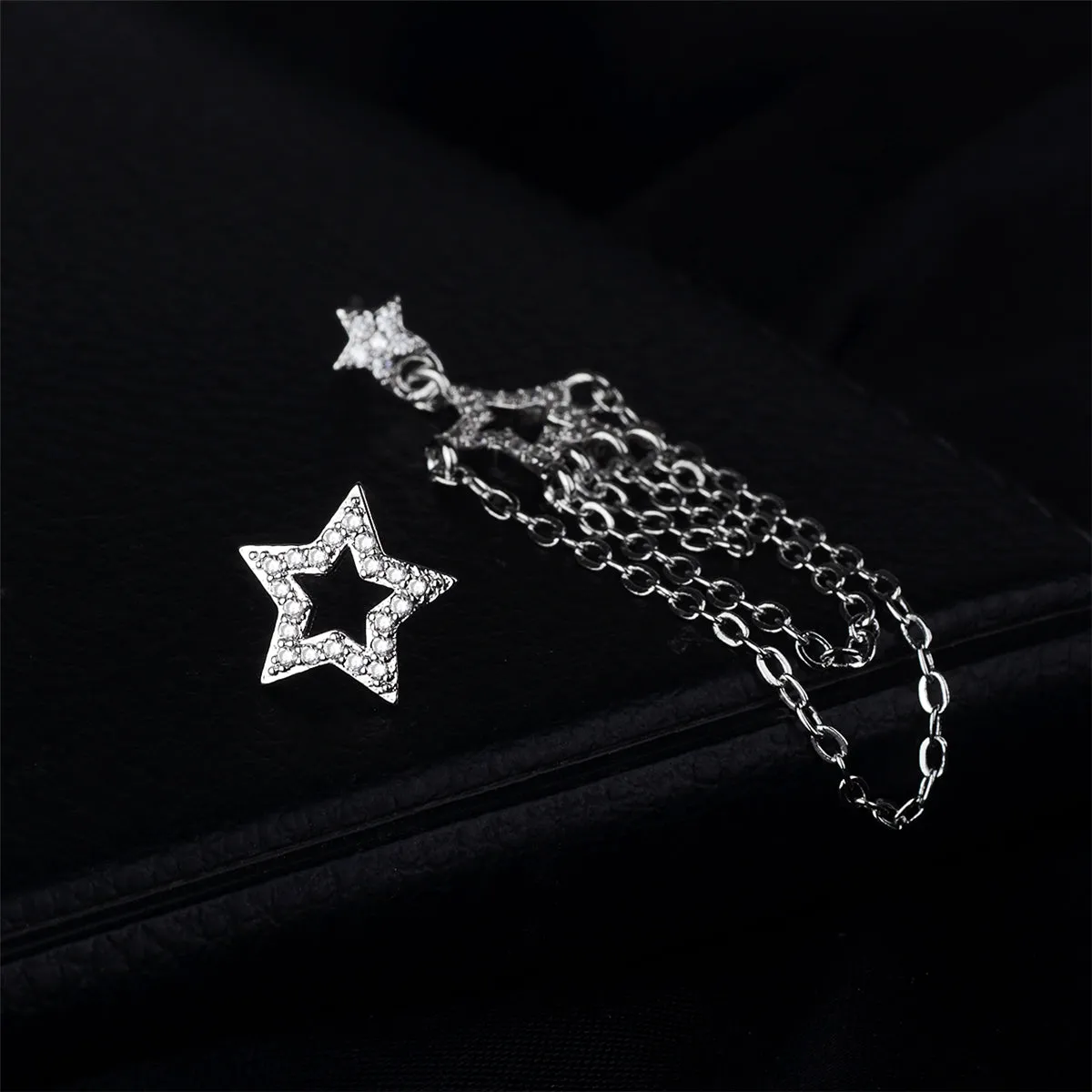 Cubic Zirconia & Silver-Plated Star Tassel-Drop Stud Earrings
