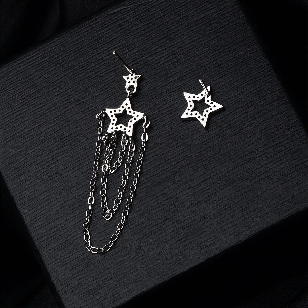 Cubic Zirconia & Silver-Plated Star Tassel-Drop Stud Earrings
