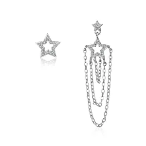 Cubic Zirconia & Silver-Plated Star Tassel-Drop Stud Earrings