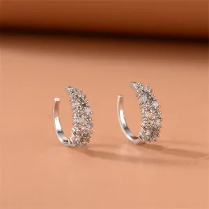 Cubic Zirconia & Silver-Plated Textured Ear Cuffs