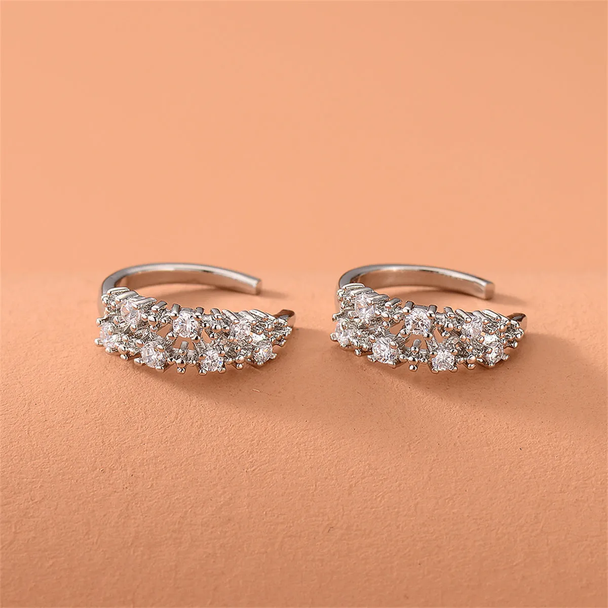 Cubic Zirconia & Silver-Plated Textured Ear Cuffs