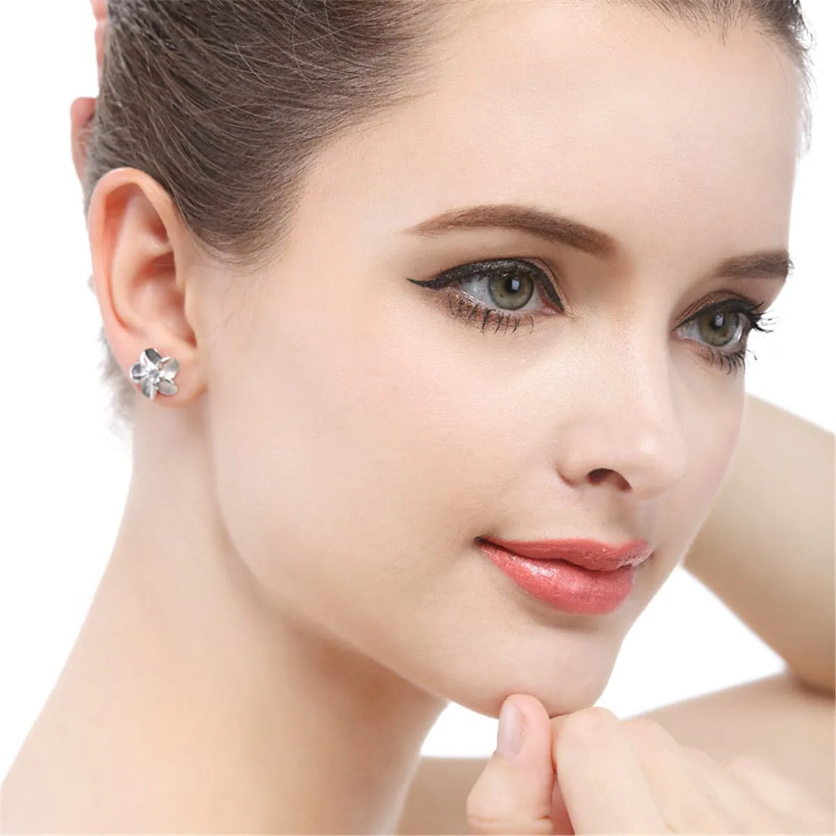 Cubic Zirconia & Sterling Silver Flower Stud Earrings