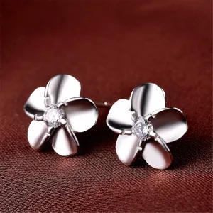 Cubic Zirconia & Sterling Silver Flower Stud Earrings