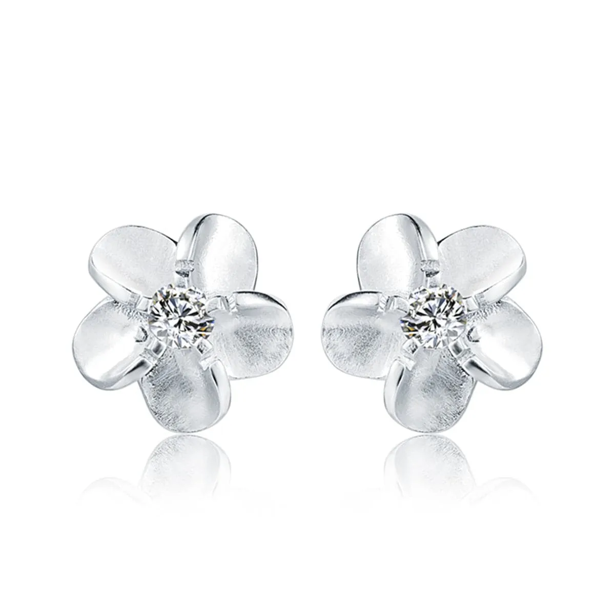 Cubic Zirconia & Sterling Silver Flower Stud Earrings
