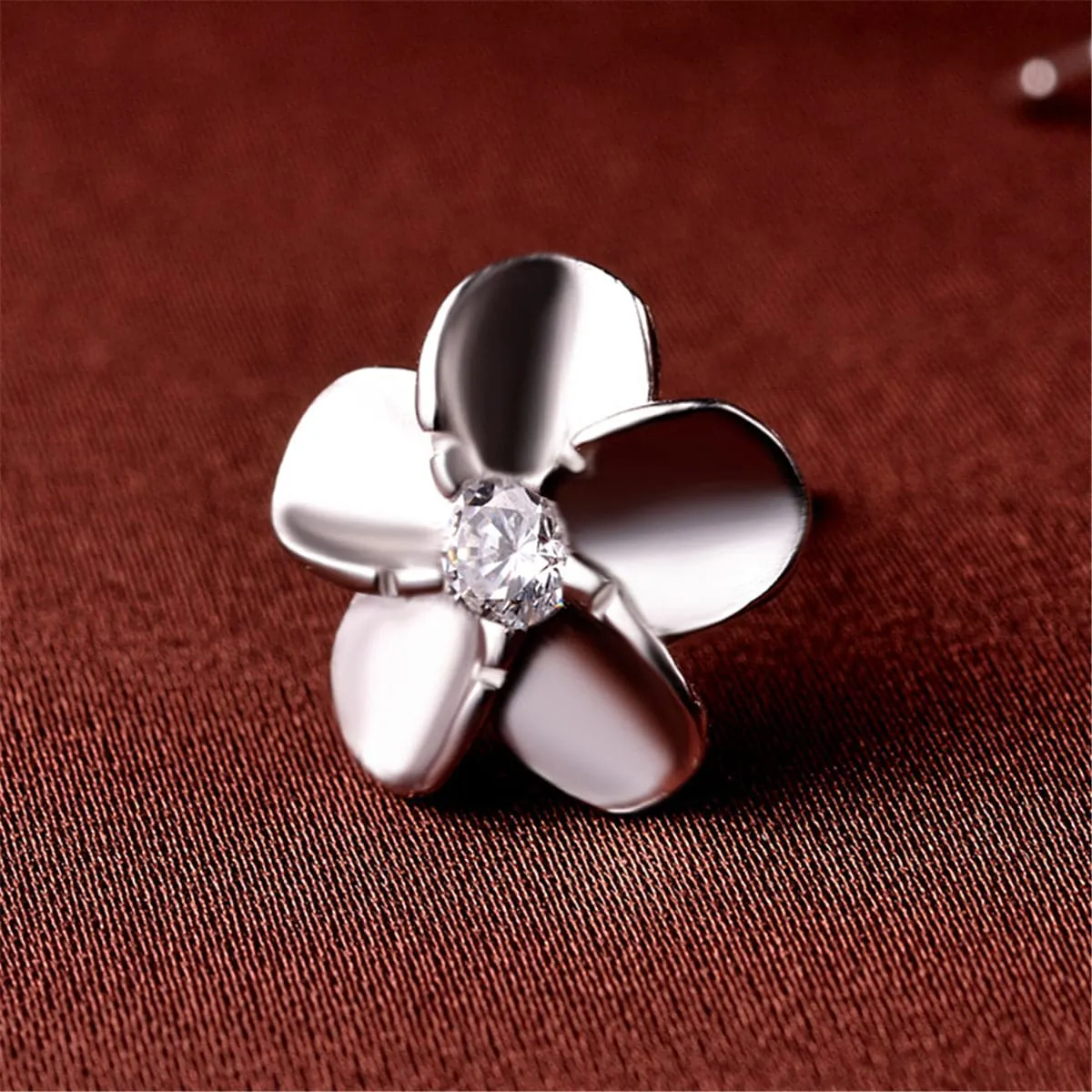 Cubic Zirconia & Sterling Silver Flower Stud Earrings