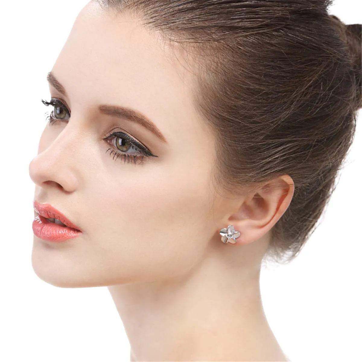 Cubic Zirconia & Sterling Silver Flower Stud Earrings