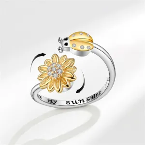 Cubic Zirconia & Two-Tone Rotating Ladybug Bypass Ring