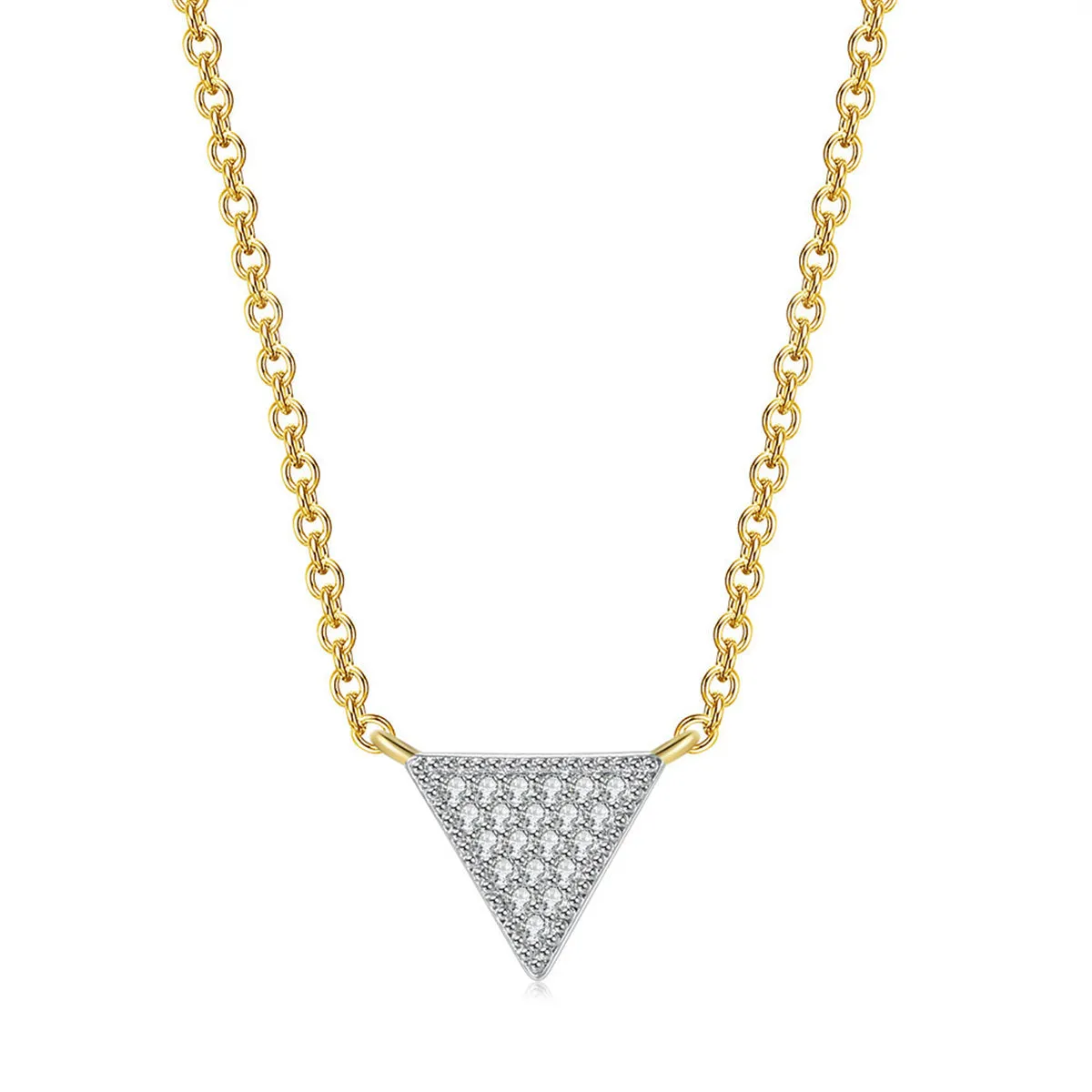 Cubic Zirconia & Two-Tone Triangle Pendant Necklace