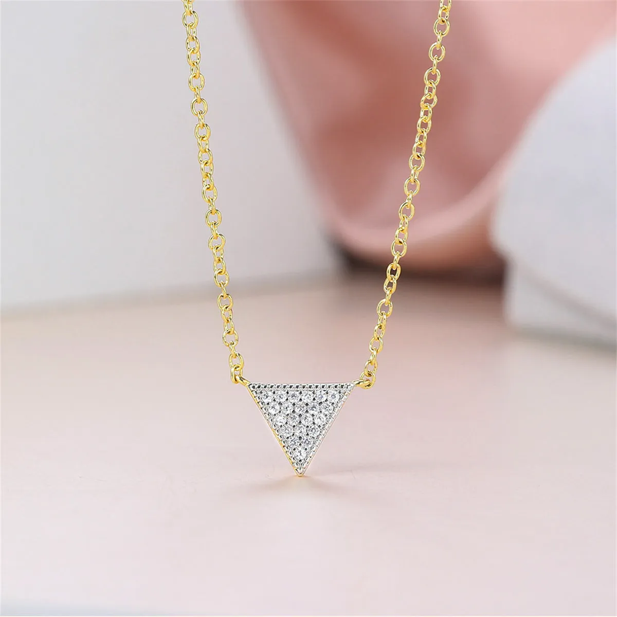 Cubic Zirconia & Two-Tone Triangle Pendant Necklace
