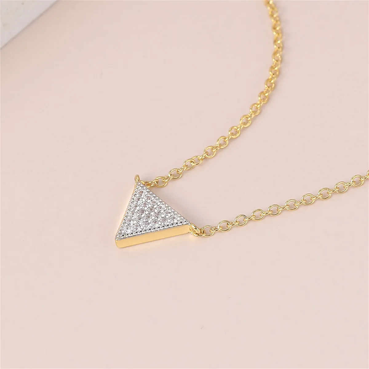 Cubic Zirconia & Two-Tone Triangle Pendant Necklace