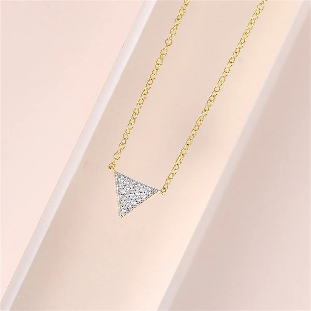 Cubic Zirconia & Two-Tone Triangle Pendant Necklace