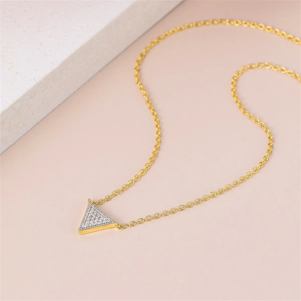Cubic Zirconia & Two-Tone Triangle Pendant Necklace