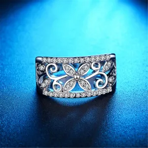 Cubic Zirconia Clover Wide-Band Ring
