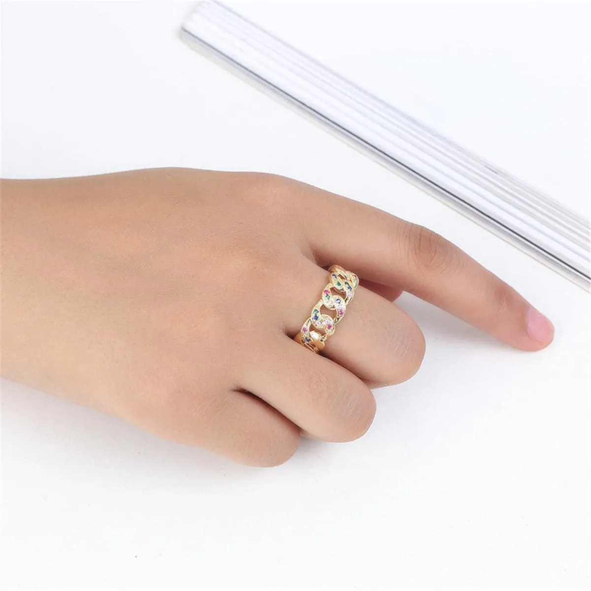 Cubic Zirconia Figaro Chain Ring