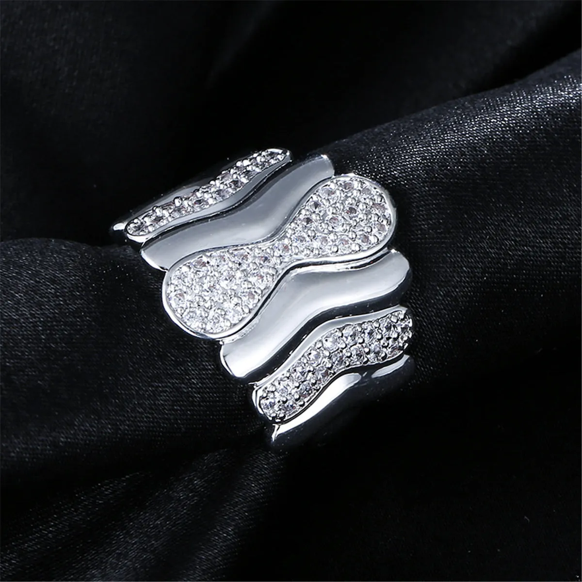 Cubic Zirconia Geometric Wave Ring