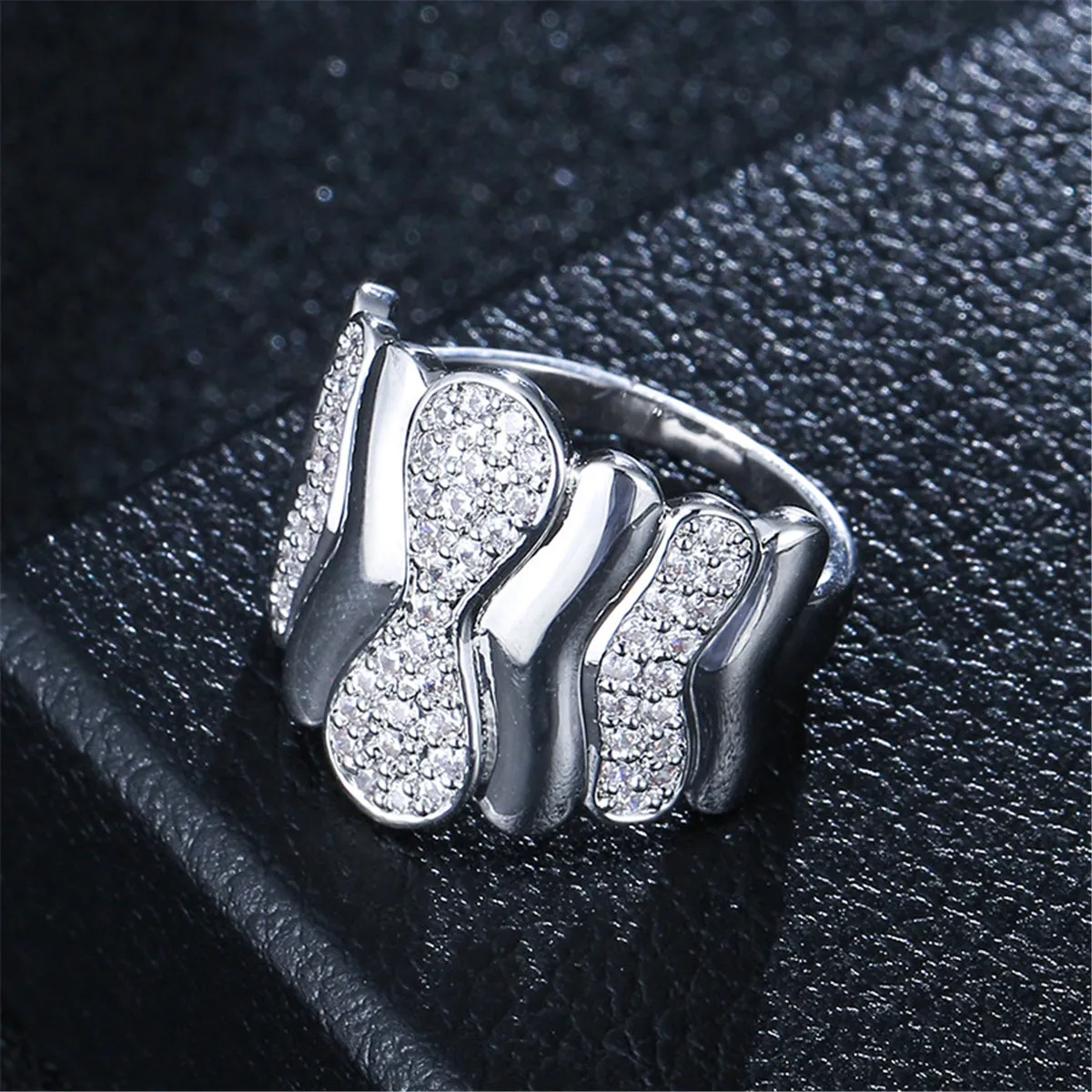 Cubic Zirconia Geometric Wave Ring