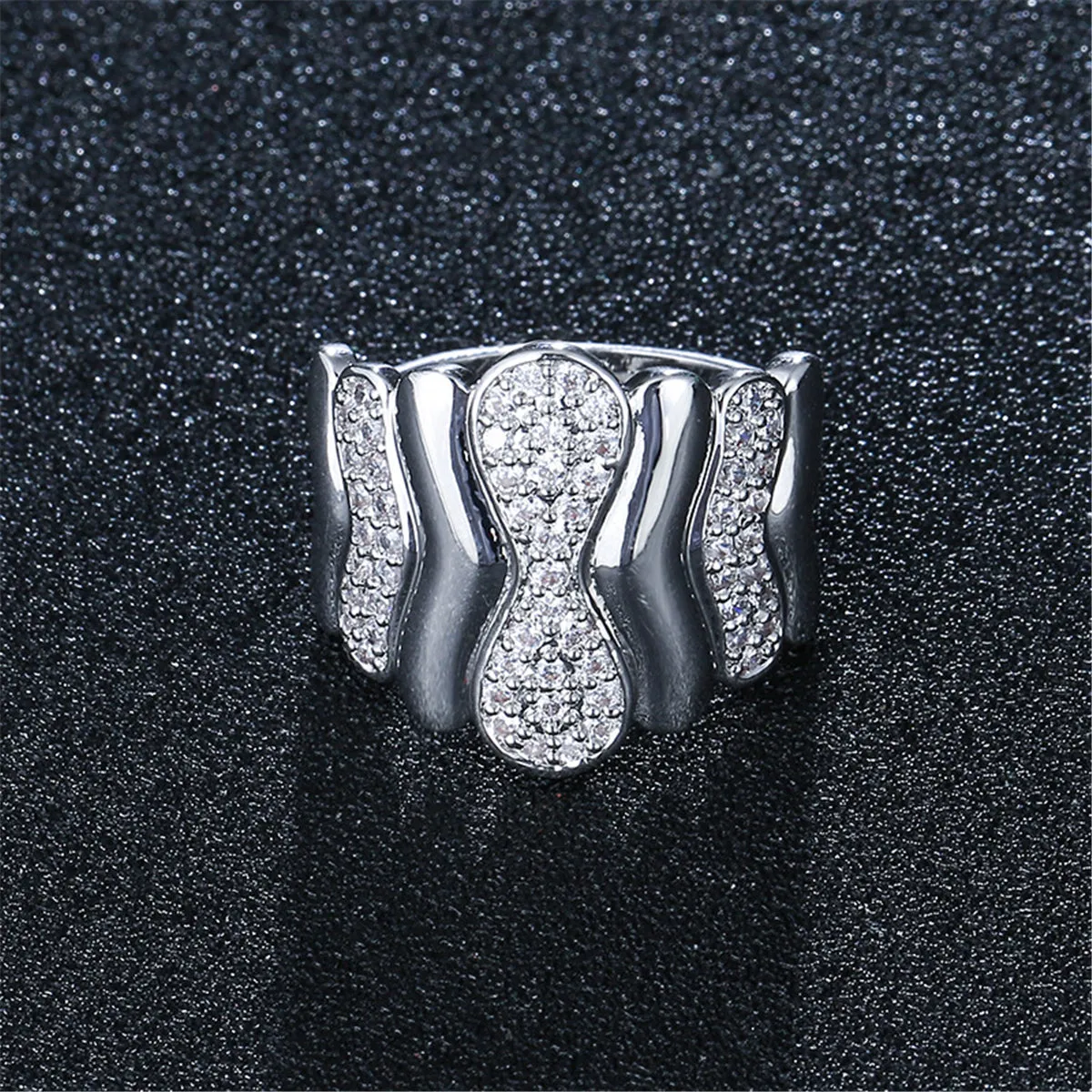 Cubic Zirconia Geometric Wave Ring