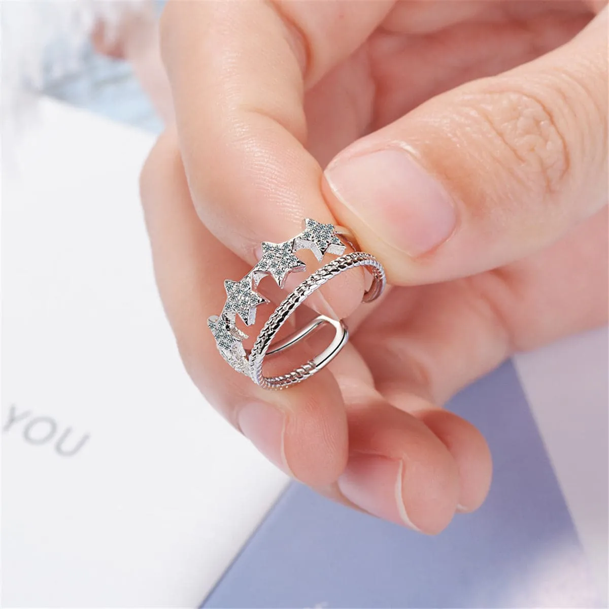 Cubic Zirconia Star & Rope Ring