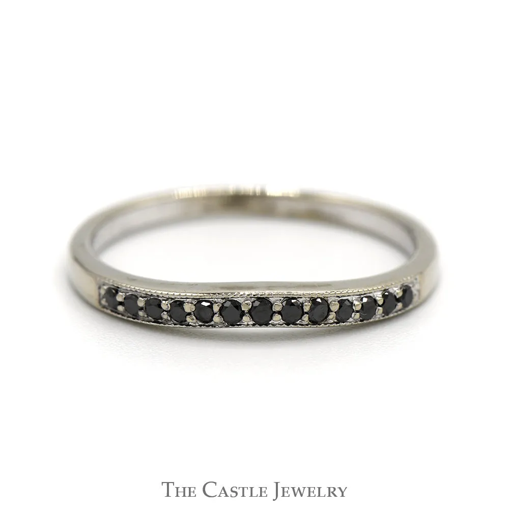 Curved Black Diamond Wedding Band in 10k White Gold