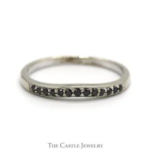 Curved Black Diamond Wedding Band in 10k White Gold