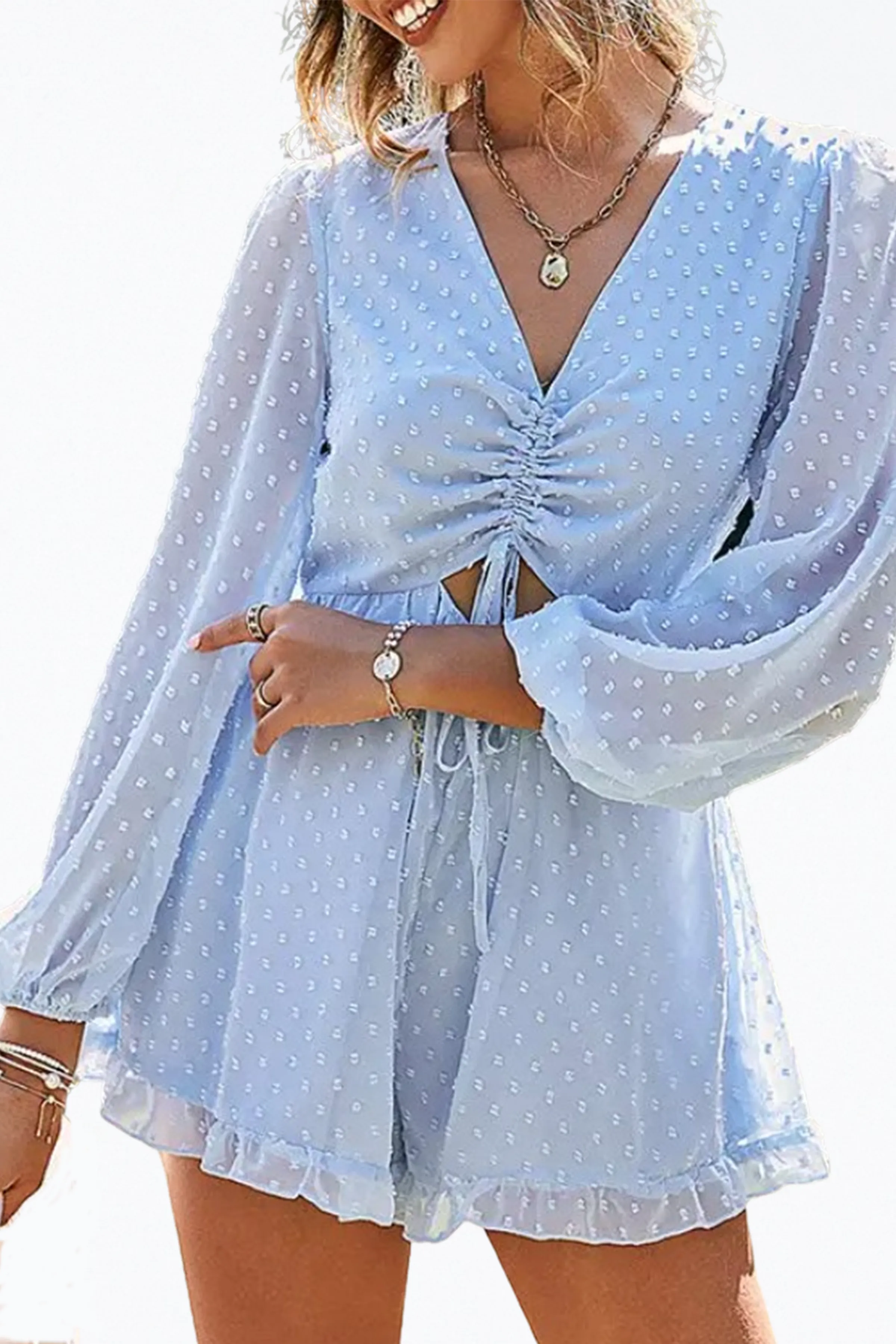 CUTOUT RUFFLED CHIFFON FLOUNCE ROMPER